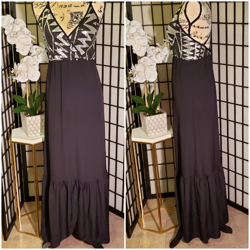 Tyche Sequin Cross Top w/Ruffled Bottom Dress